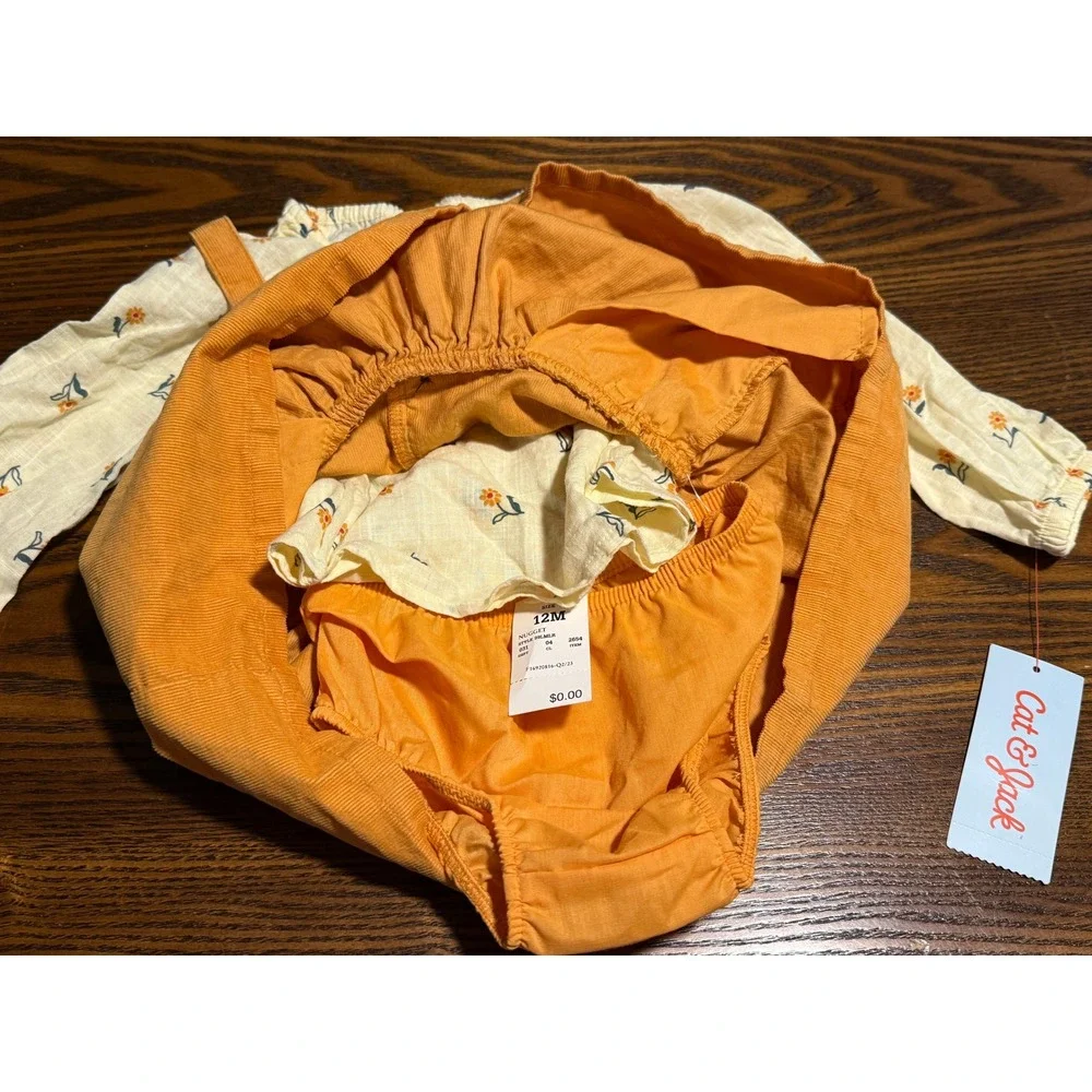 Cat & Jack Baby Girls Mustard Ditsy Floral Corduroy Jumper Set 12M NWT